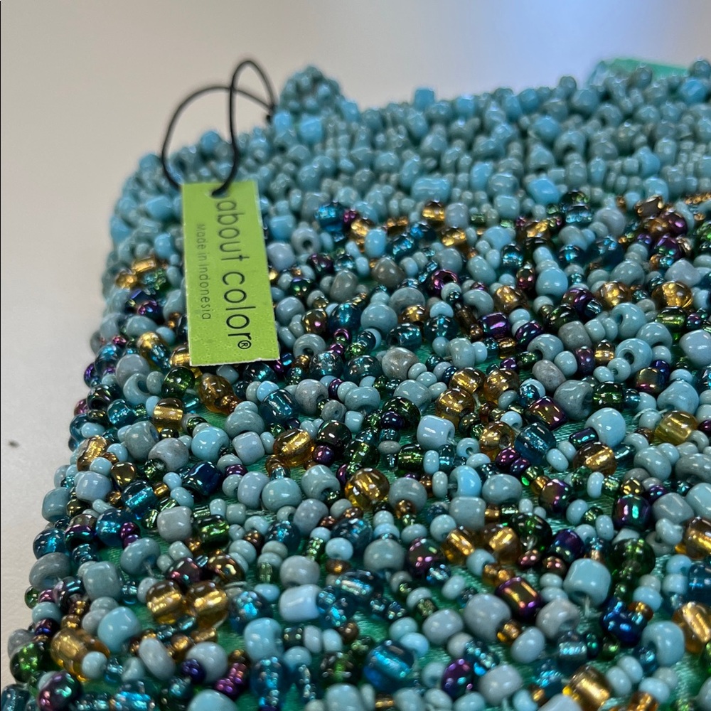 Beaded Clutch in Turquoise Blue and Green with multicolor beads - Picture 8 of 8